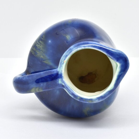 Ceramic Art Pottery Pitcher, Signed, Blue Drip Glaze, 4" Tall - Picture 6 of 7